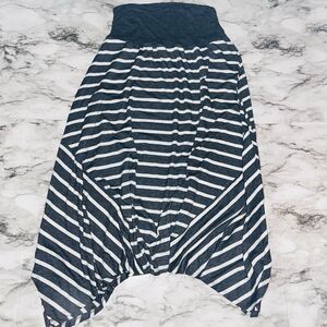 AB Studio Skirt Striped Maxi Asymmetrical Grey/White Fold Over Waist Women M